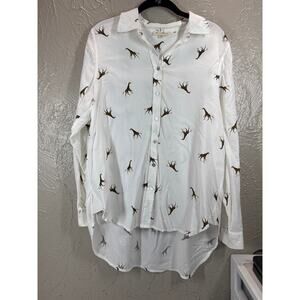 Jane And Delancey Button Up Giraffe Animal‎ Print Shirt Long Sleeve Top Size M